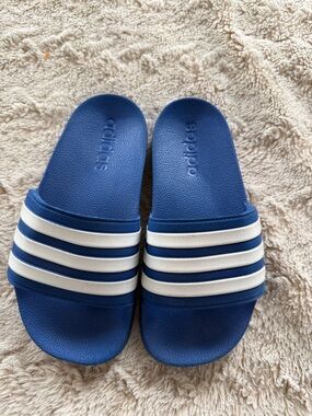 adidas Navy Blue Slide Sandals with White Stripes